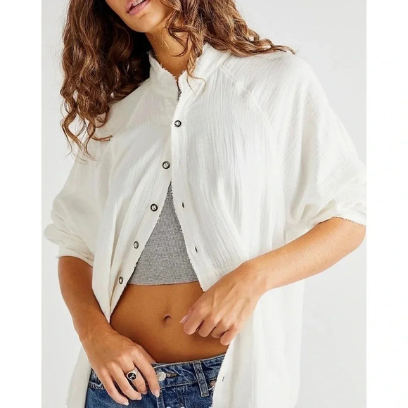 NWT Free People Summer Daydream Buttondown Top Lightweight Long Sleeve Large - Picture 1 of 14
